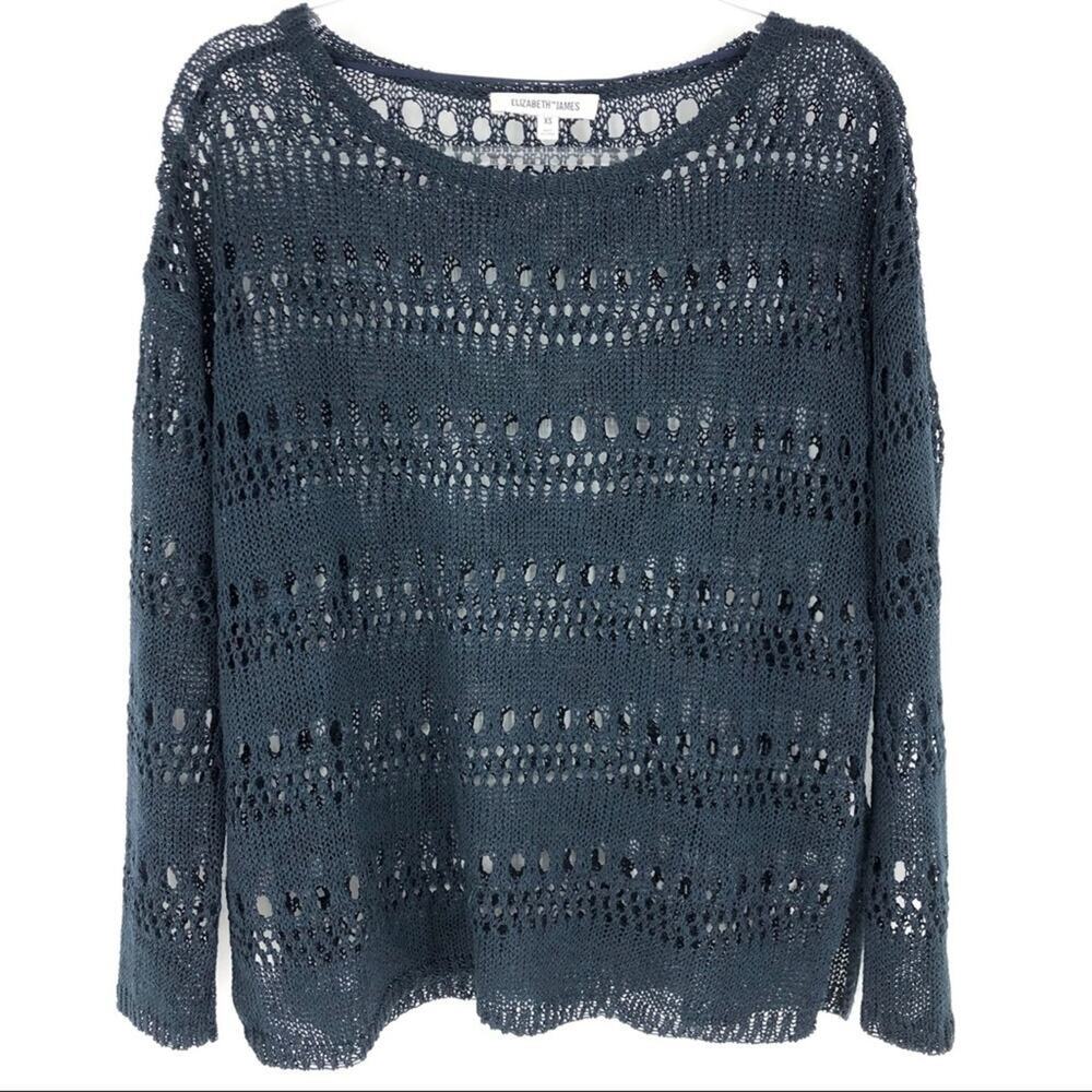 Elizabeth and James Crocheted Loose Knit Crewneck‎ Sweater Navy Size XS